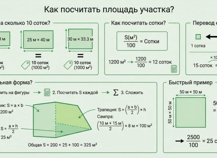 Как найти площадь участка в квадратных метрах