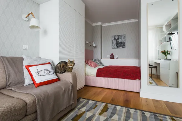 Как разместить кровать в однушке. Как отделить кровать в однокомнатной квартире. 2
