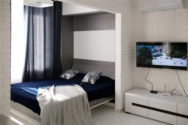 Как разместить кровать в однушке. Как отделить кровать в однокомнатной квартире. 7