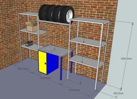 Пристенный стеллаж с двумя рядами опор для гаража наиболее практичен