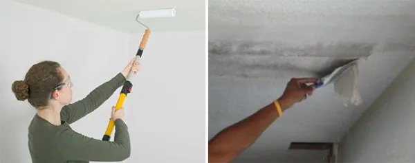 Если потолок покрыт известковой побелкой, то этот слой нужно снять