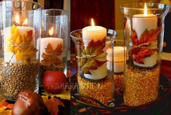 Необычные свечи с зерном и листвой