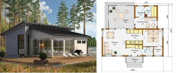 Проект дачного дома с баней/сауной в скандинавском стиле