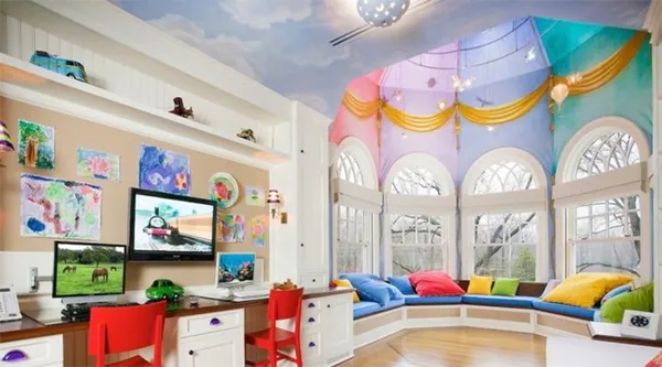 Потолок в детской. Какой потолок лучше сделать в детской комнате. 2