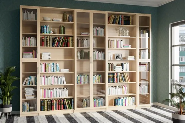 «Легкий» деревянный книжный шкаф для современного интерьера гостиной