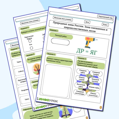 Рабочий лист Природные зоны России. Зона смешанных и широколиственных лесов