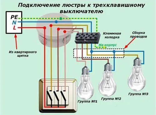 Как подключить люстру с 3 лампами 2