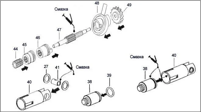Скрытые поверхности деталей редуктора необходимо смазывать до сборки механизмов