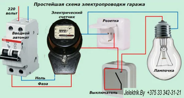 Простейшая схема электропроводки гаража